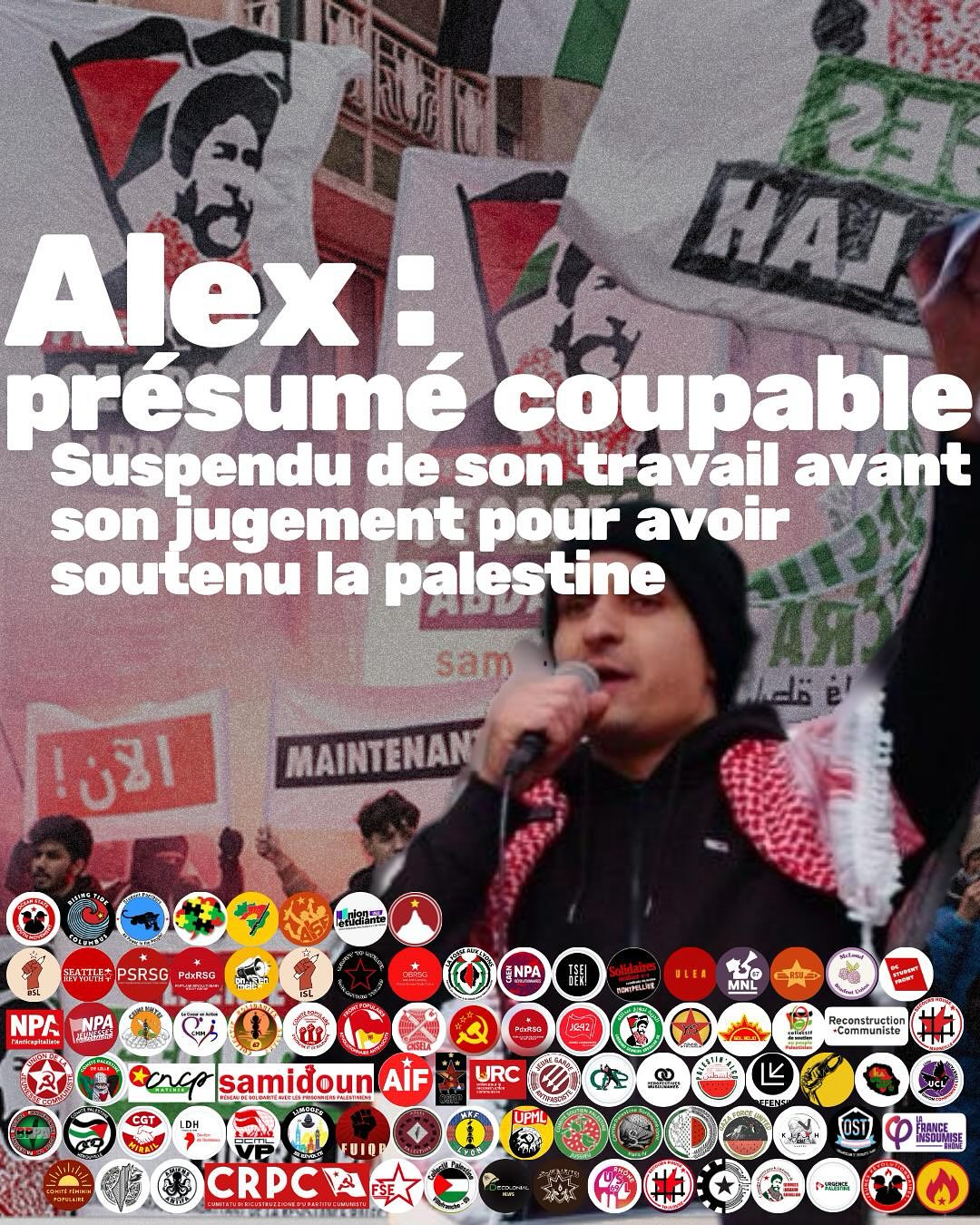 Vidéo : des responsables syndicaux et politiques solidaires avec Alex, présumé coupable pour la Palestine