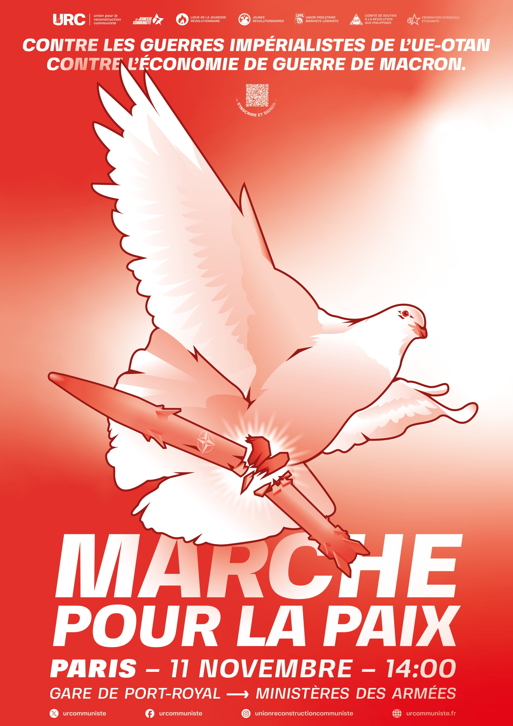 Paris 11 novembre : Manifestation nationale pour la Paix